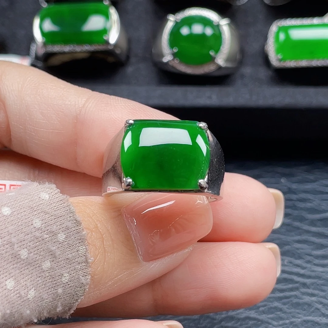 翡翠银S925镶嵌戒指天然A货翡翠没运费险2892