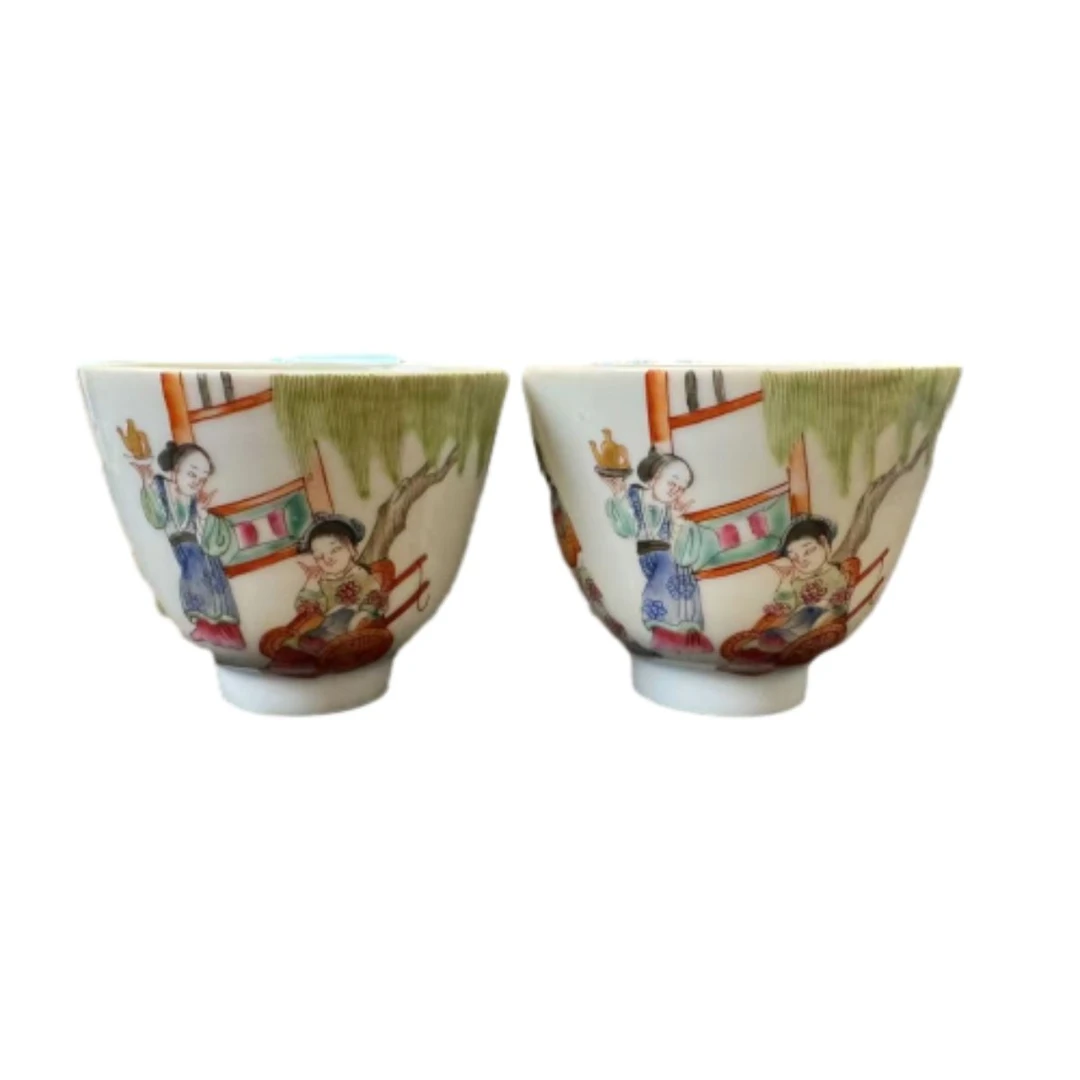 清同治粉彩西厢记粉彩对杯