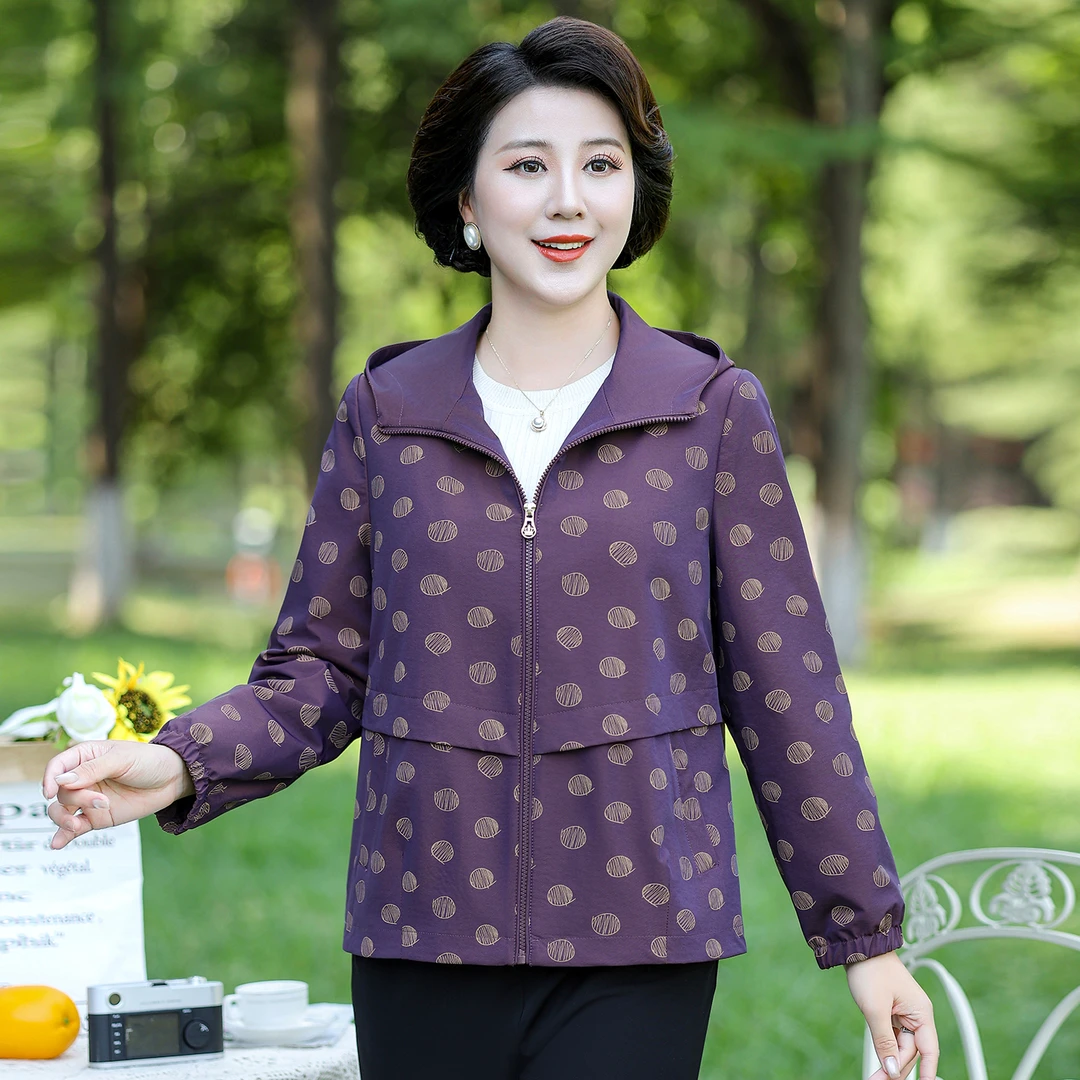 华太太女装妈妈春秋气质连帽女外套大码洋气中老年妈妈装C6112B