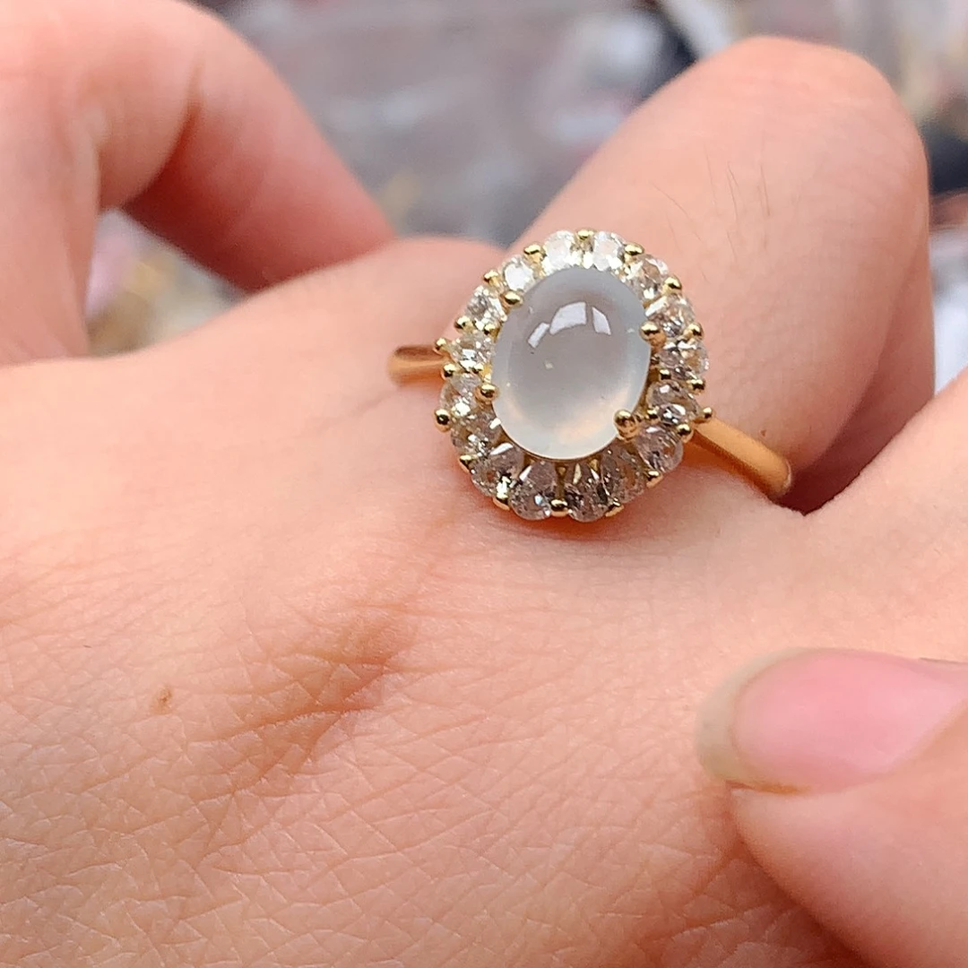 翡翠戒指银S925镶嵌天然翡翠戒指