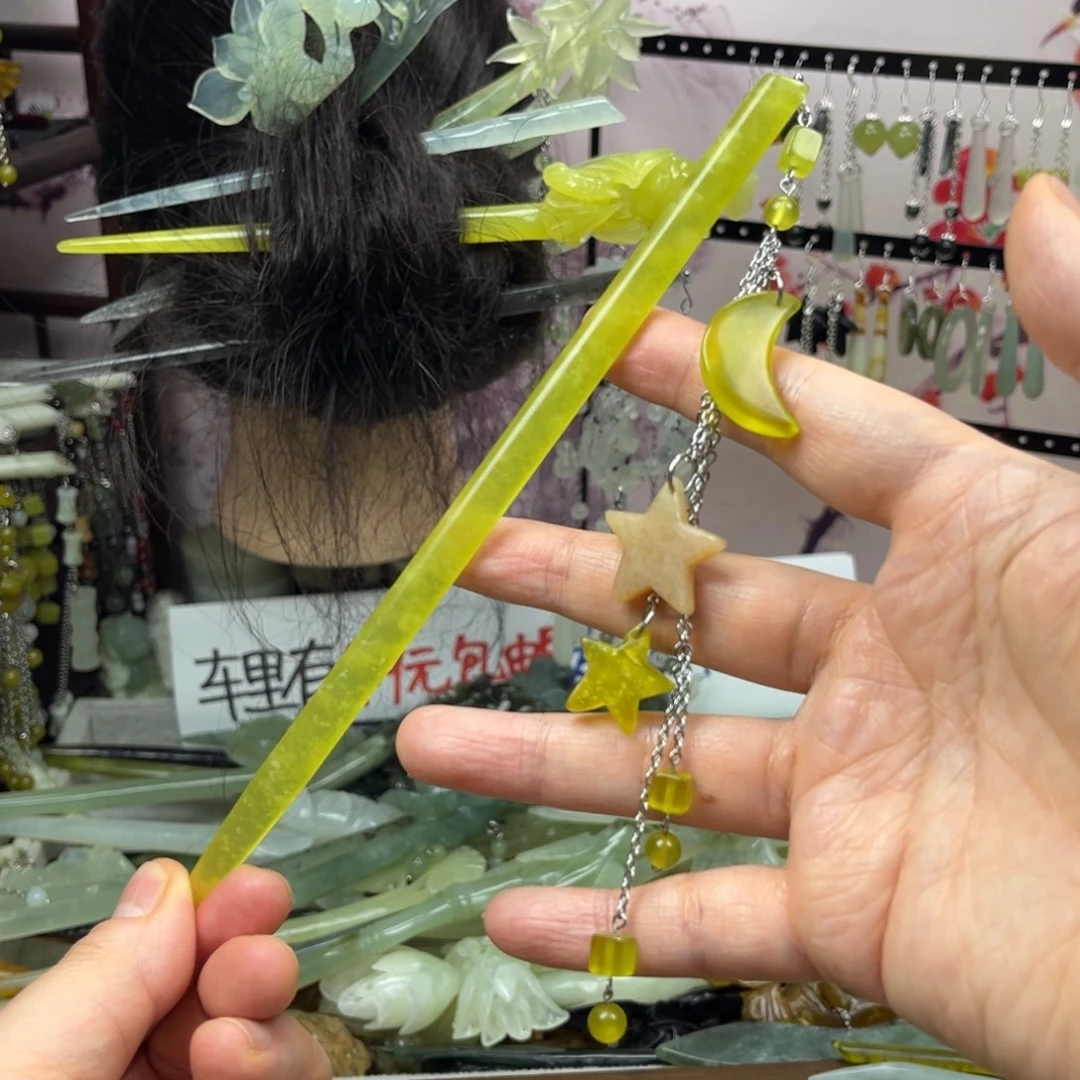 岫玉未镶嵌发饰长度19厘米左右