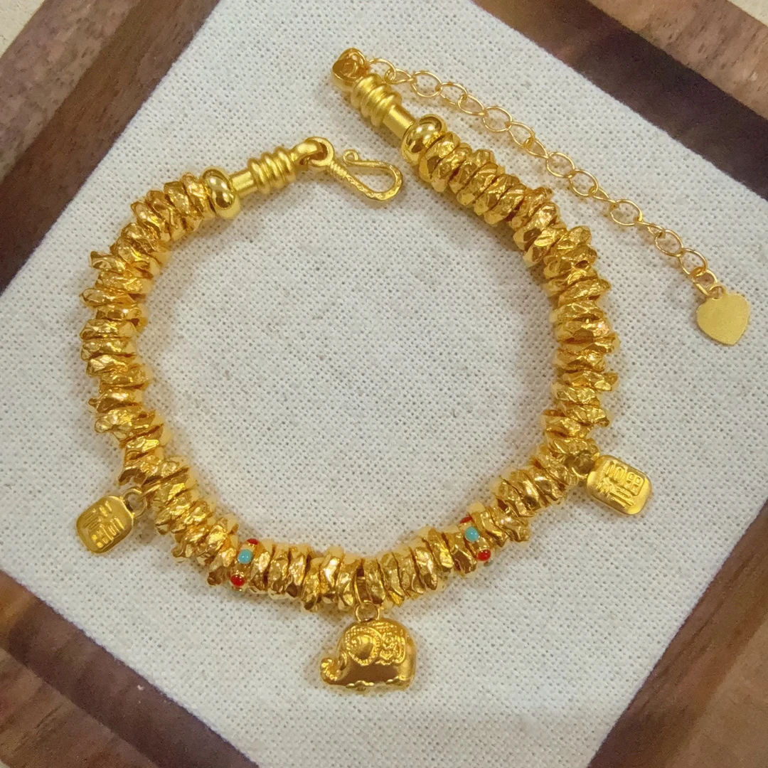 【足金墩墩象盘缠手串】卡6mm(配合金链）