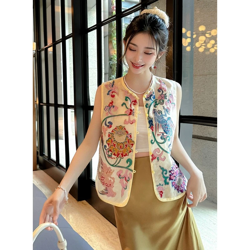 真丝马甲欧根纱刺绣新中式国风气质百搭上衣女 尤物  断  79838-2