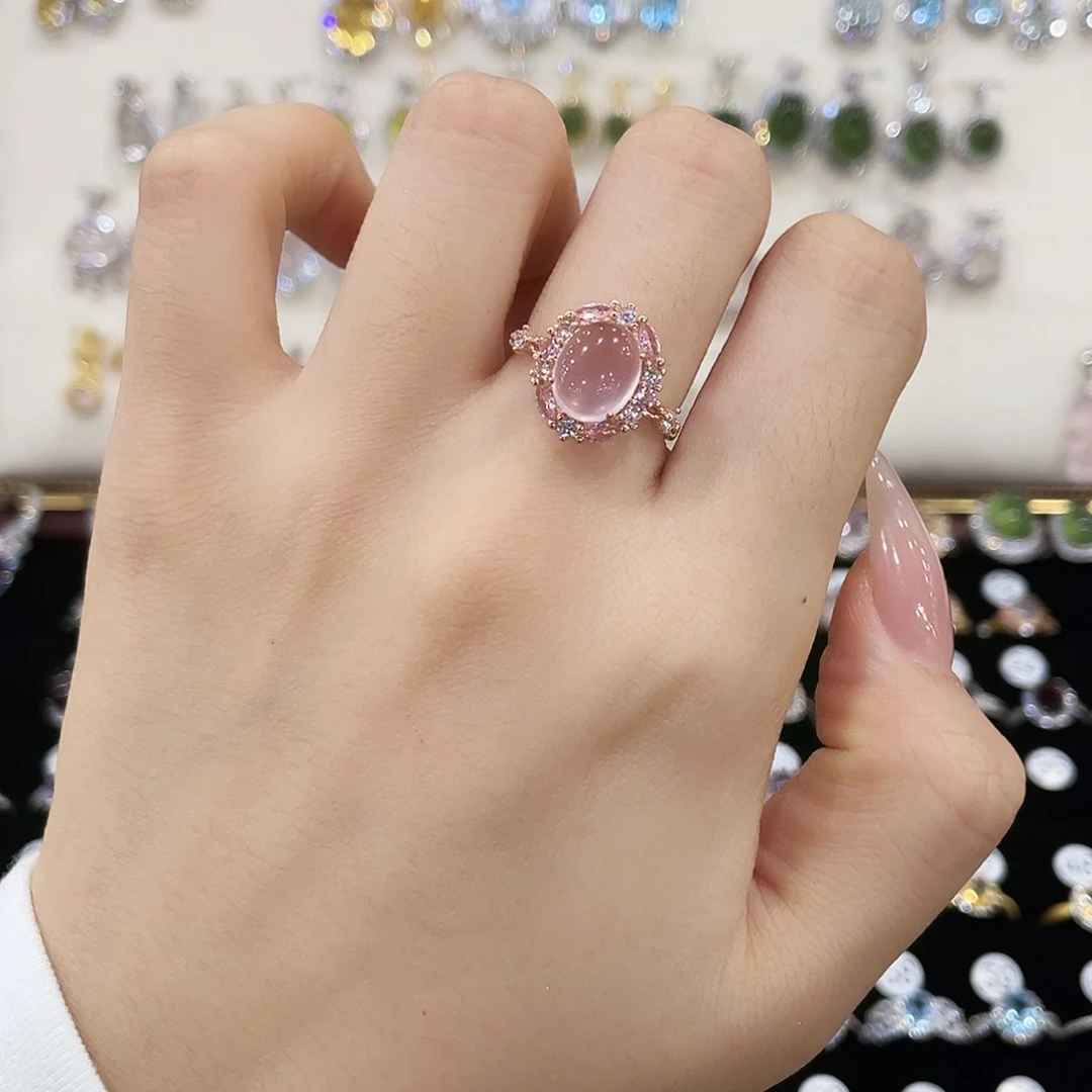 总***妻芙蓉石戒指银S925镀金镶嵌