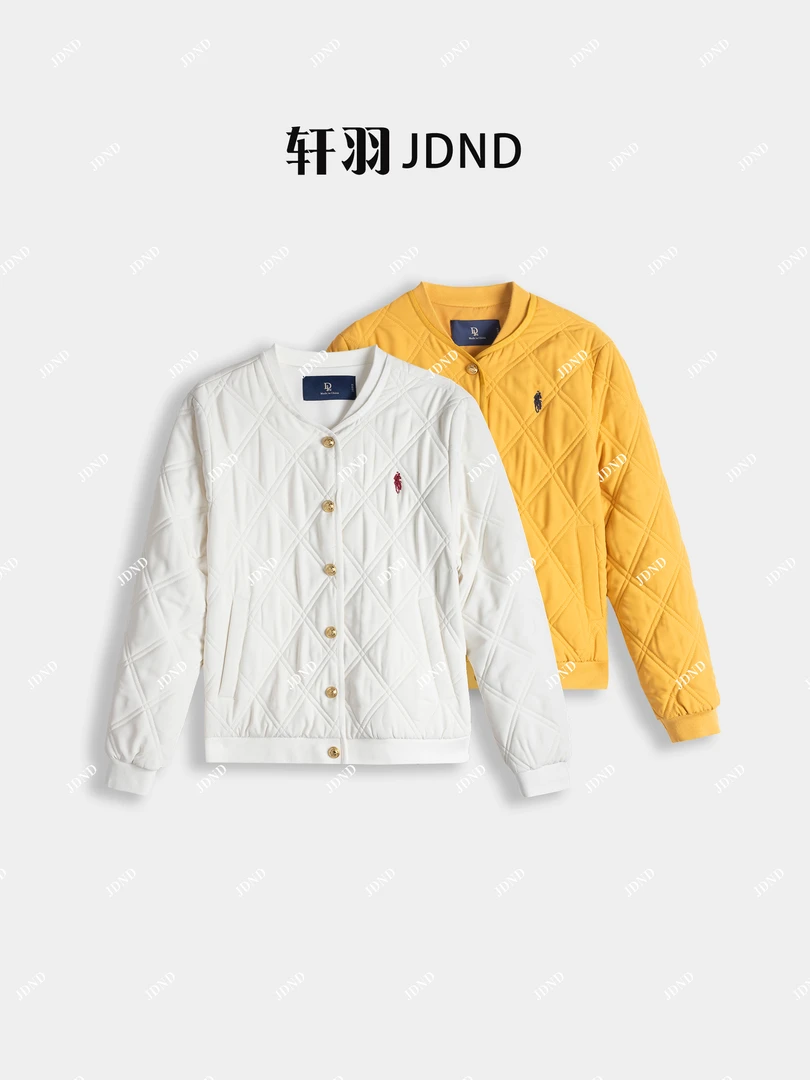 JDND轩羽【菱格棉服】羊毛菱形格刺绣立领休闲棉服外套XY25647