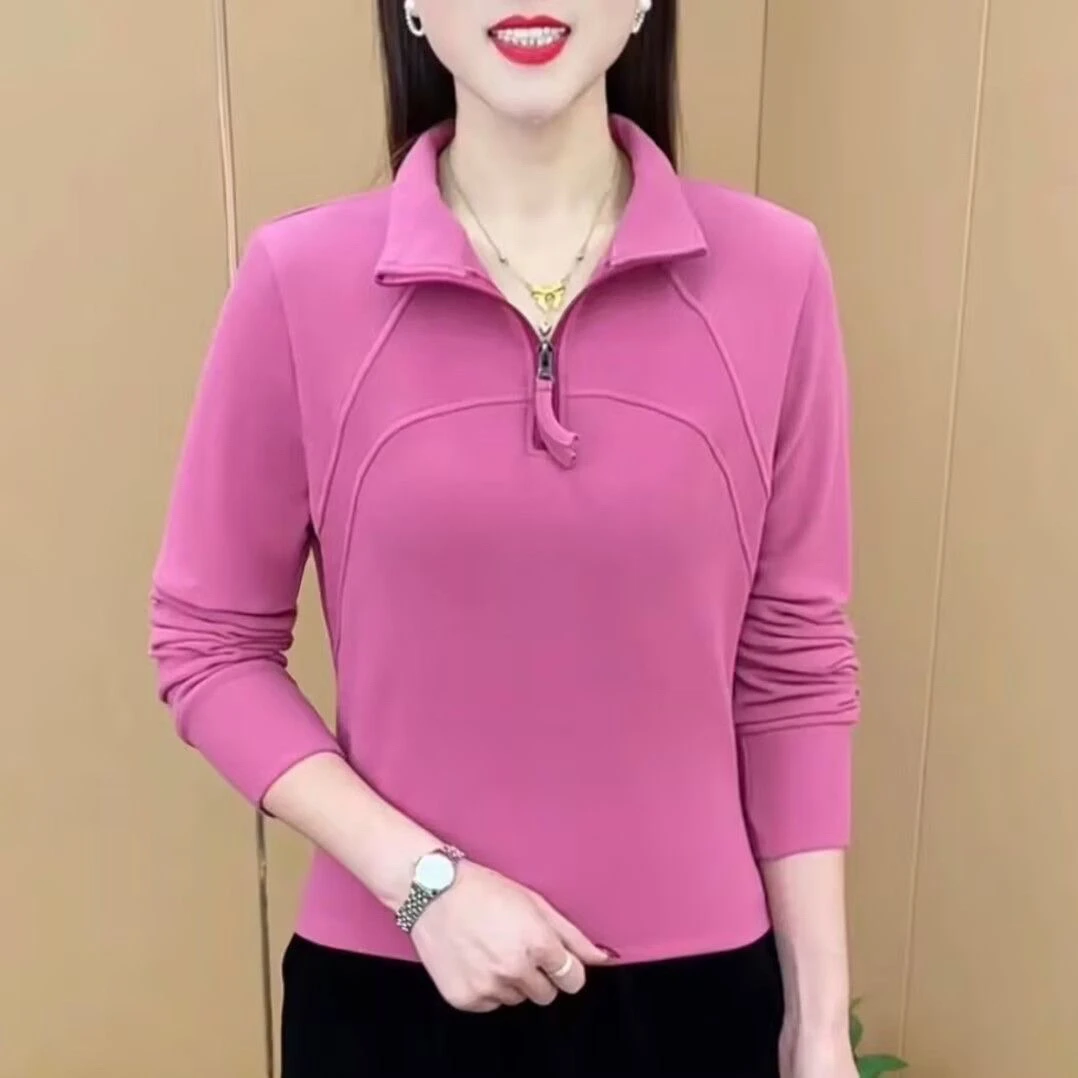 双面德绒百搭显瘦女拉链女士秋冬休闲T恤运动长袖