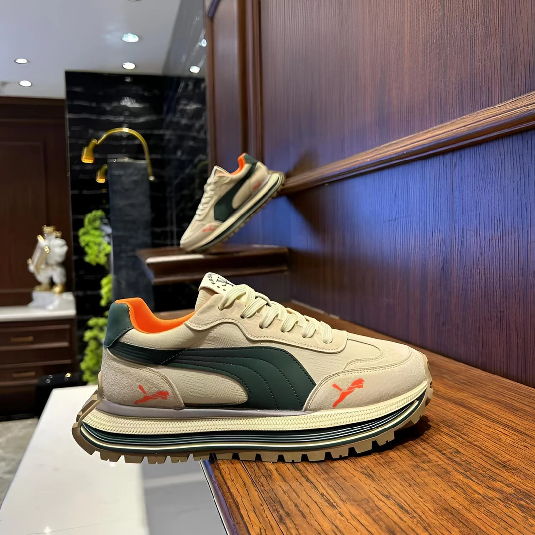 【文麒潮鞋】秋季新款男鞋皮面拼接厚底轻奢百搭时尚男士潮流休闲鞋