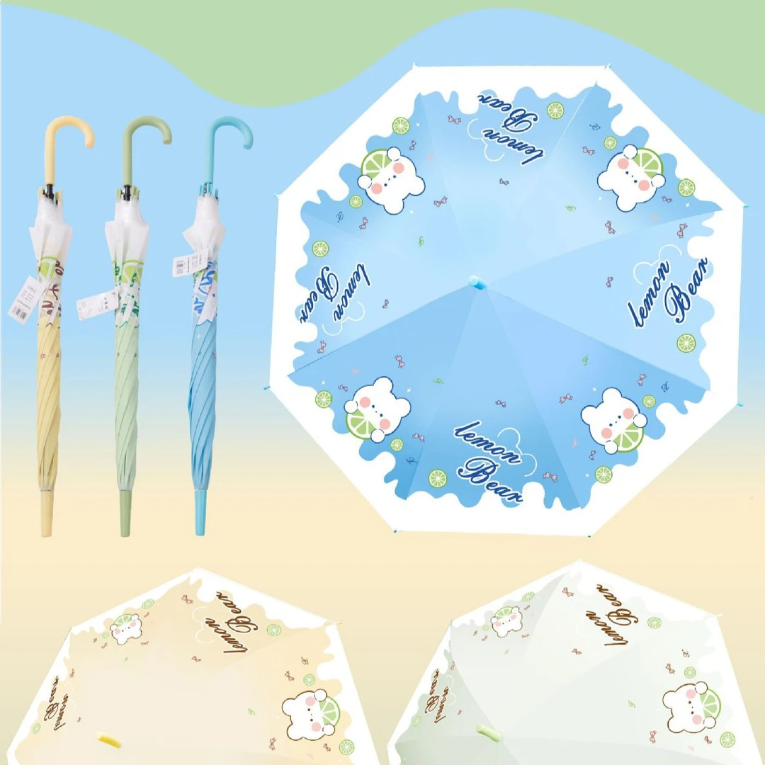 儿童八骨磨砂男女透明伞卡通伞长柄自动防风防雨透明遮阳伞