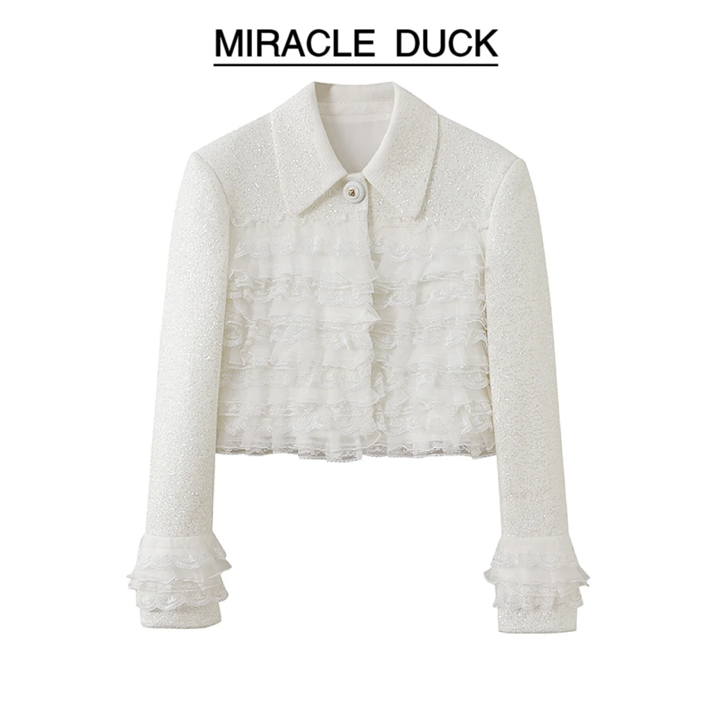 【芭提绯日】秋冬重工亮片蕾丝花边拼接小香风短外套C1362