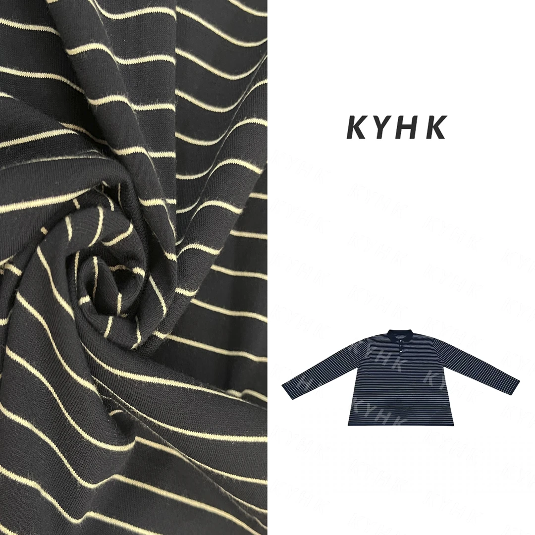 KYHK复古休闲翻领条纹长袖Polo衫250539