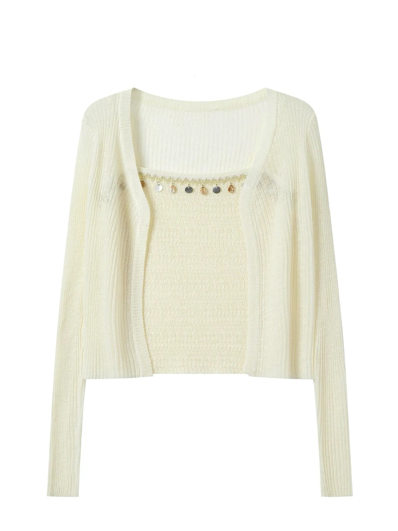 女薄款毛针织衫破洞流苏针织毛衣温柔毛衣长袖百搭春夏时尚