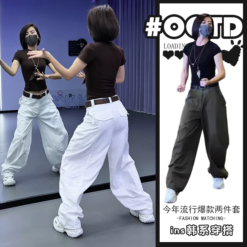 2025时尚上衣显瘦休闲两件套短袖阔腿裤黑色修身直筒百搭洋气