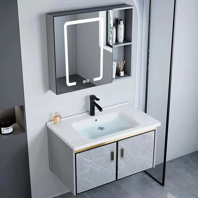 太空铝浴室柜组合陶瓷一体盆洗漱台卫生间洗脸盆洗手盆柜智能镜柜
