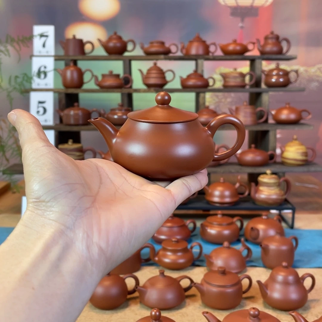 茶壶紫砂A***卡潮州手工手拉朱泥孤舟蓑笠翁