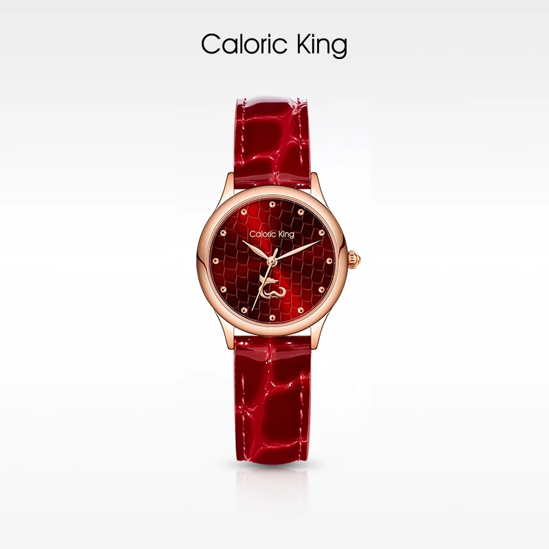凯卡思Caloric King2025年新春限定蛇鳞太阳纹手表女款轻奢红色