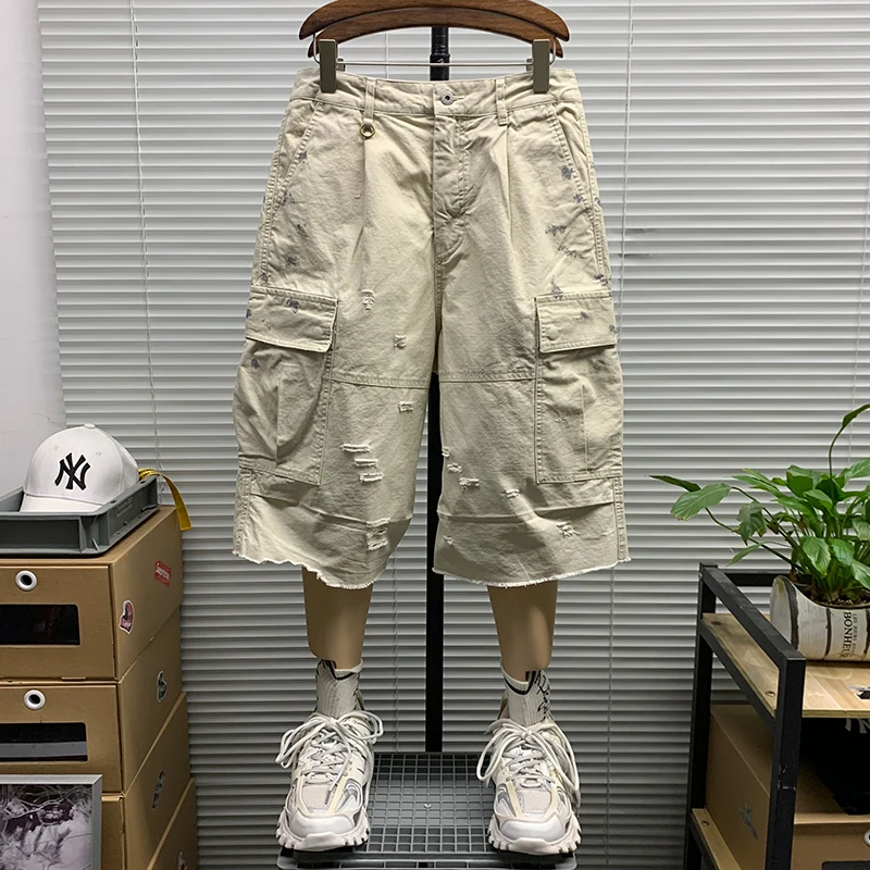 美式潮牌工装短裤男士高街夏季新款休闲宽松大口袋户外痞帅七分裤