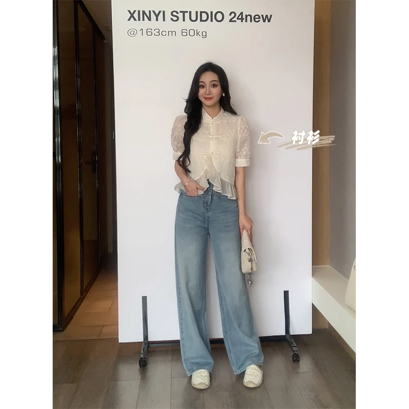 XINYI【纯白夏花】夏季镂空刺绣衬衫女韩版宽松显瘦X624E02837