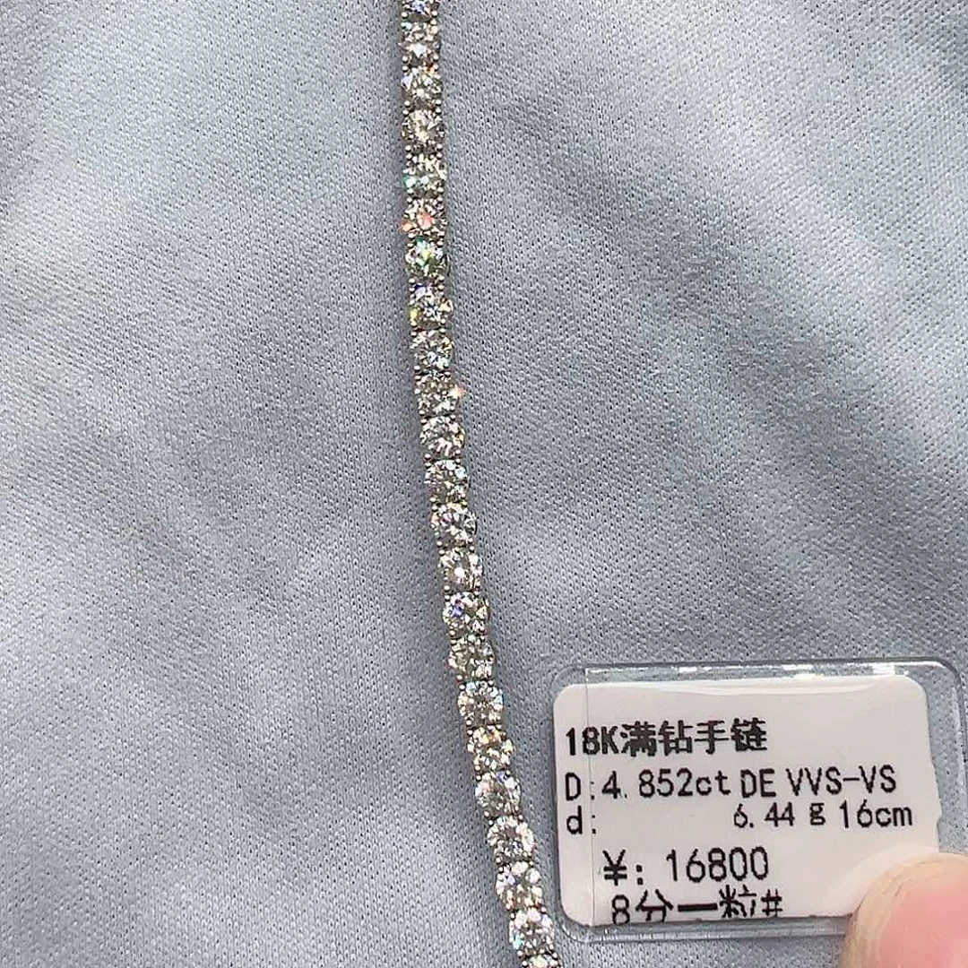 实验室培育钻石套链18K金镶嵌单颗8分，网球款手链