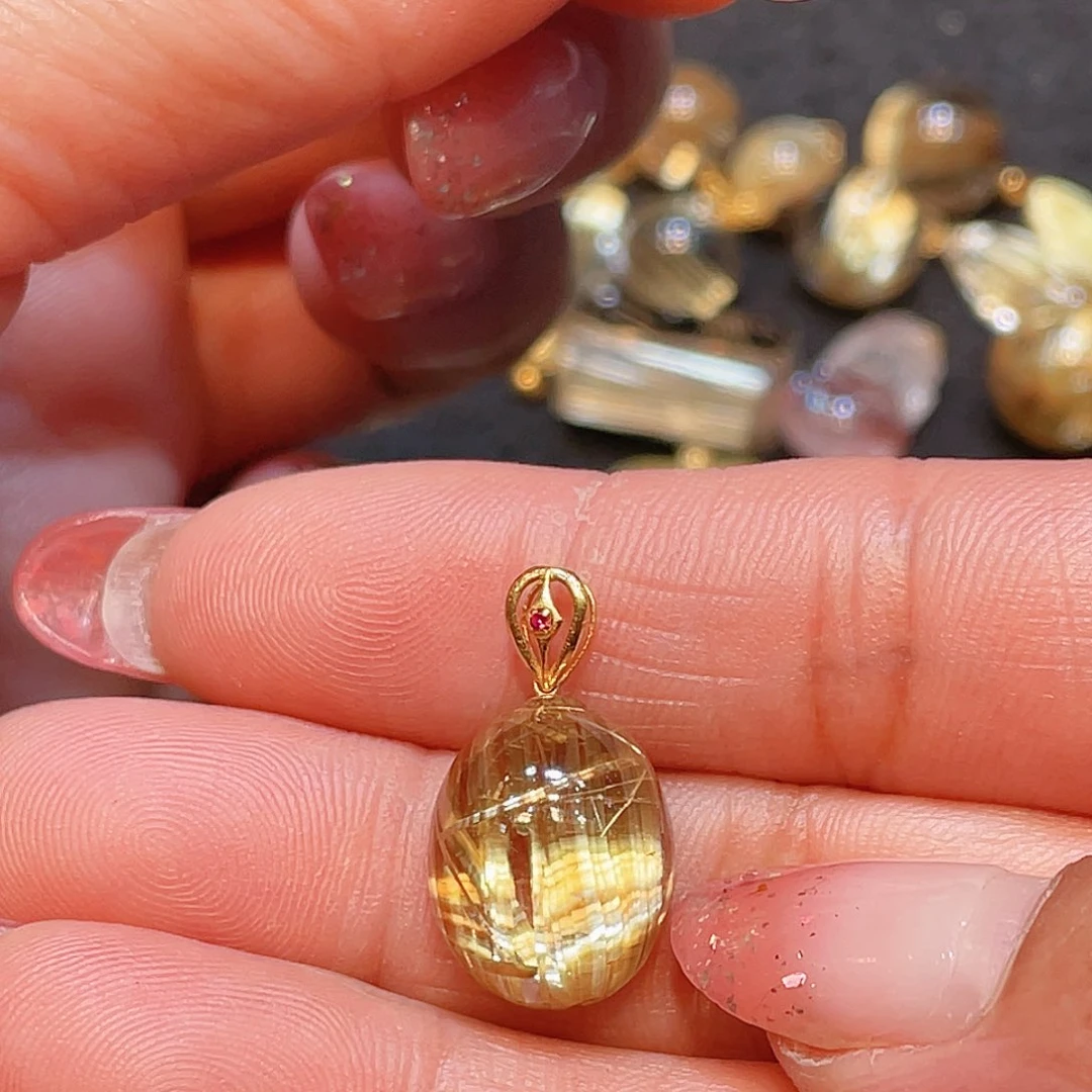 水晶钛晶吊坠18K金镶嵌?****?