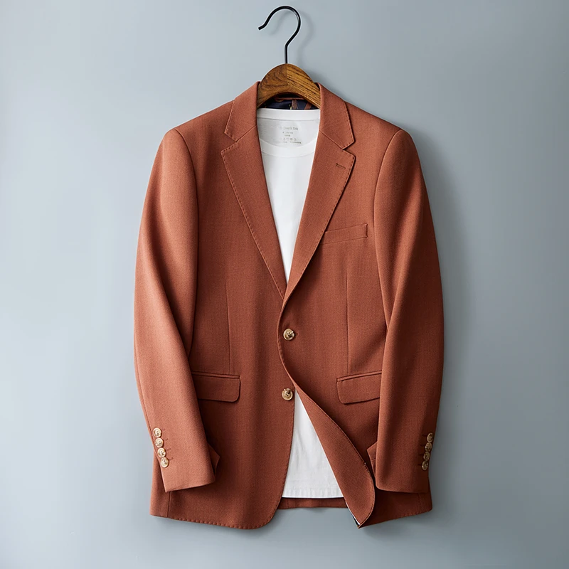 西装外套男士秋季高级弹力垂感休闲时尚便西单西修身纯色西服上衣