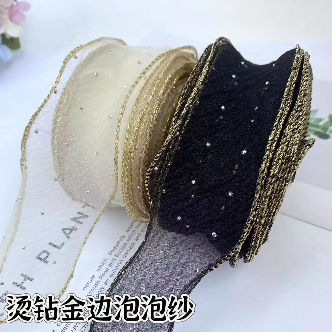 朵朵饰品烫钻金边拷边纱发饰diy材料带子