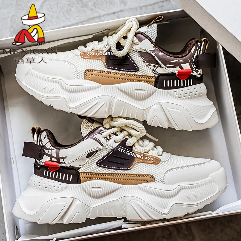 稻草人鞋子男款2025秋季透气新款休闲鞋厚底耐磨学生潮流运动跑鞋