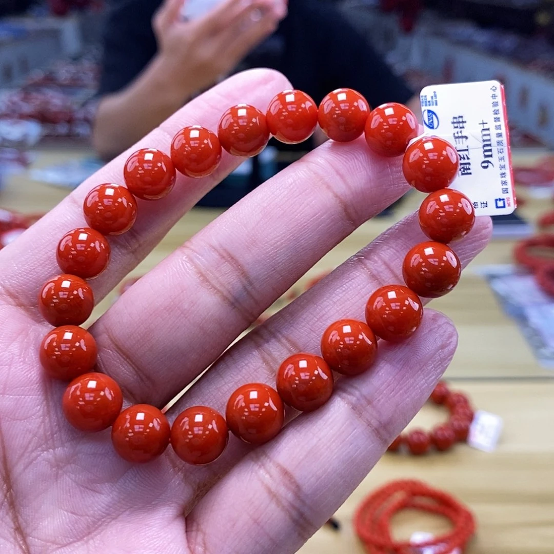 保山南红精品柿子红圆珠单圈 9mm+ 多样性发一
