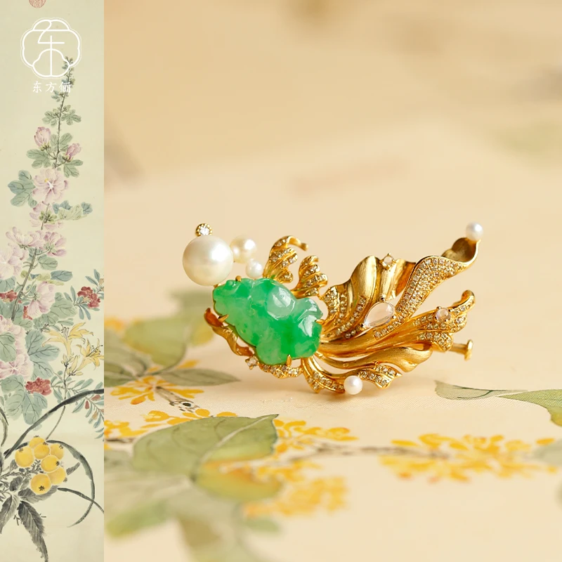 东方俪DOFUNLY【池中宝】翡翠18K金锦鲤胸针吊坠镶嵌雕刻FCXZ空谷