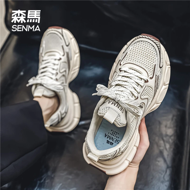森马冬季女鞋厚底增高情侣鞋子女款爆款2025新款运动鞋网面老爹鞋