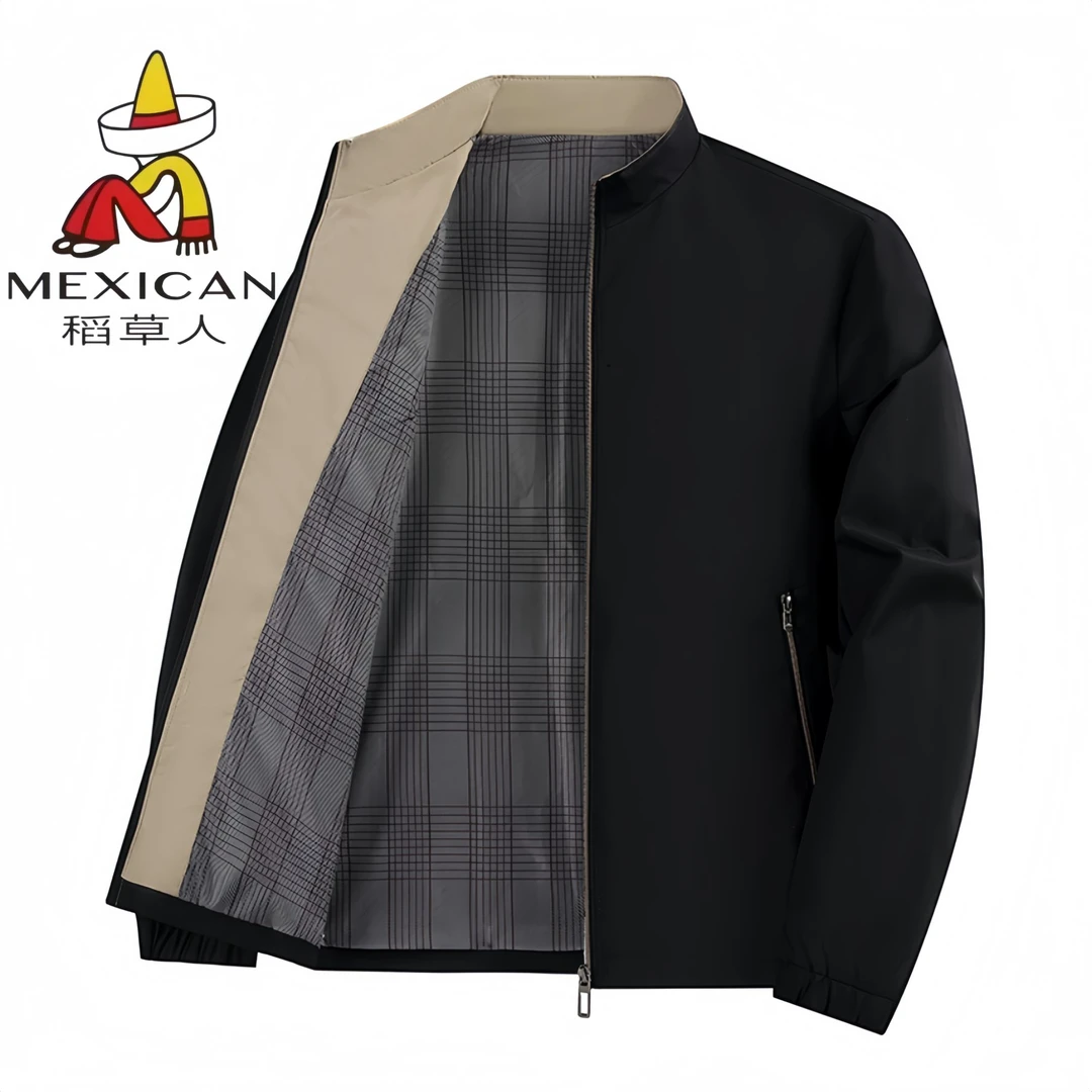 Mexican/稻草人男士春秋立领夹克商务休闲运动防风外套中年爸爸装