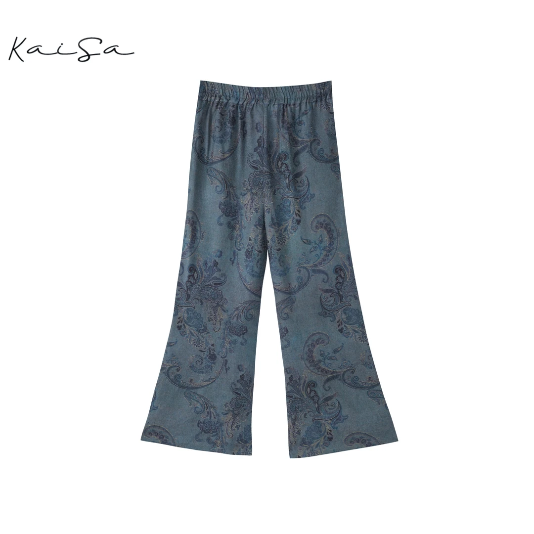 【蓝韵】高级质感100%桑蚕丝休闲裤微喇裤