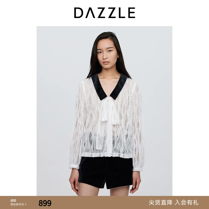 DAZZLE地素雪纺衫装拼接领上衣2I3D5057C