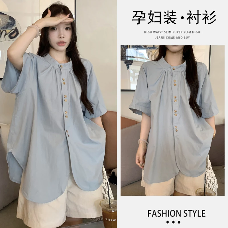 【晴晴】孕妇上衣夏季新款时尚显瘦百搭衬衫孕妇装夏装小立领娃娃衫