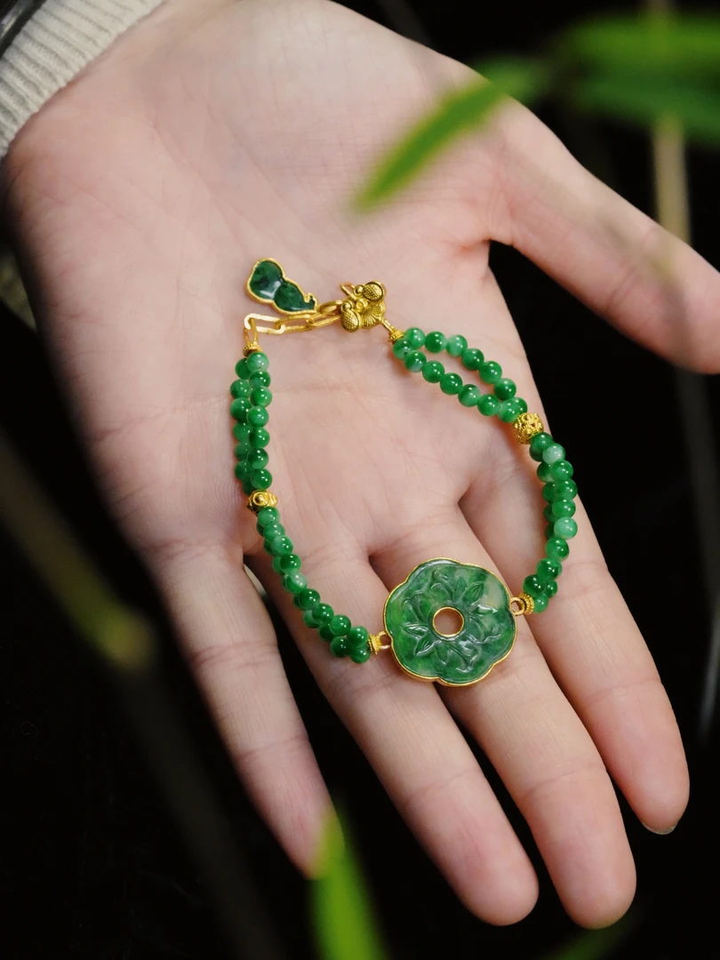 【莲笙】辣阳绿老翡翠手链 翡翠葫芦手链