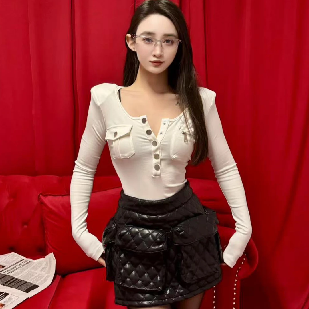 【出街王炸款】原创设计菱格纹皮质短裤裙