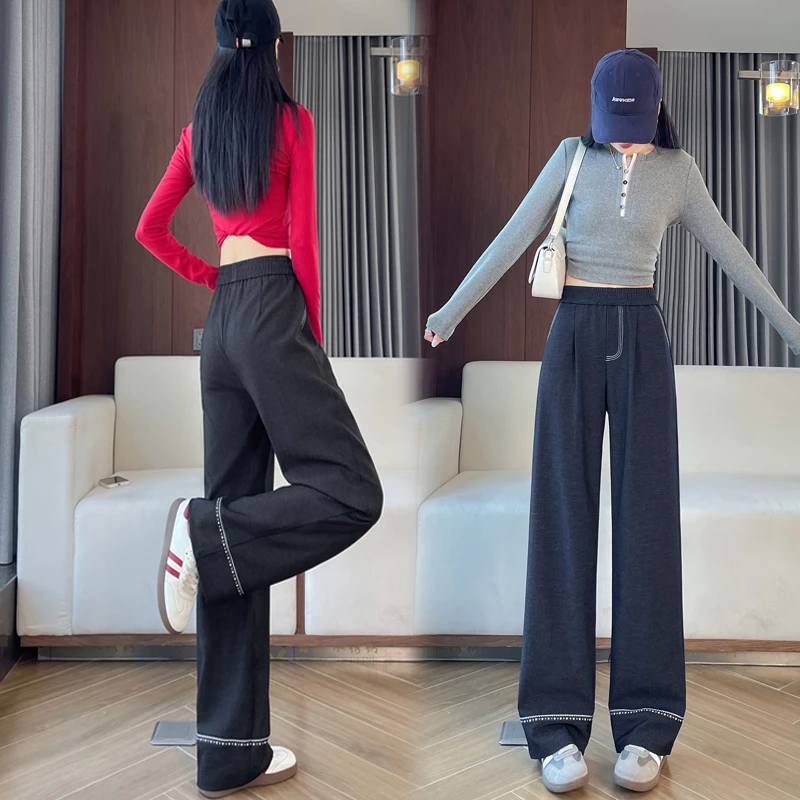 精选推荐～牛仔阔腿裤女春秋高腰垂感休闲直筒裤小个子宽松休闲裤