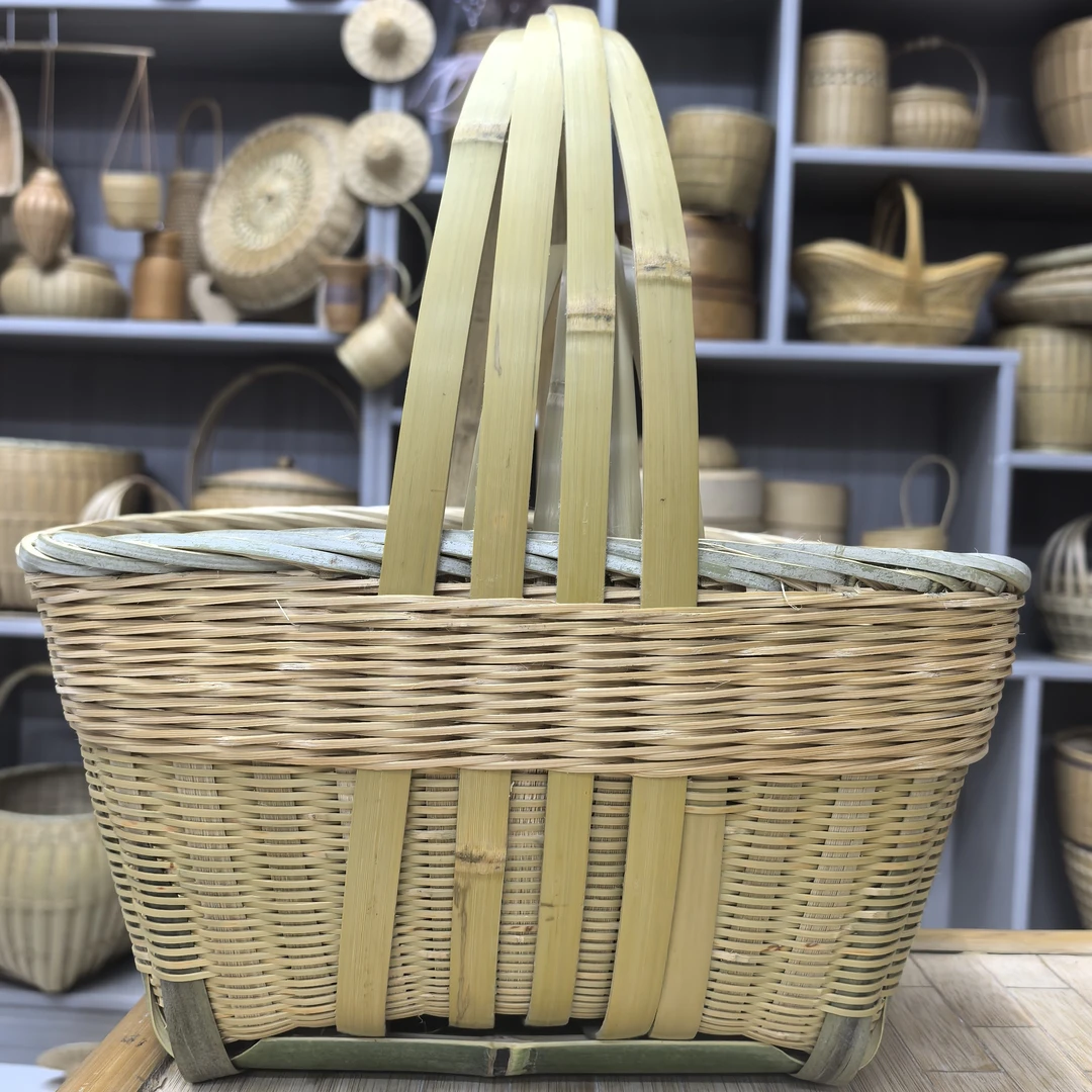 纯手工编制水竹方提篮可装水果蔬菜家庭商用买菜游玩适用