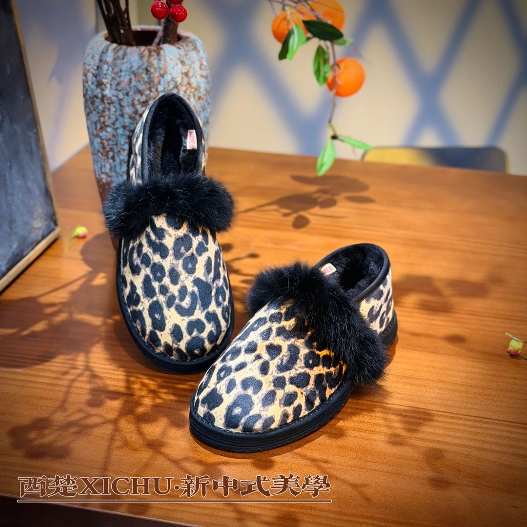 西楚【豹纹毛条】中国风国潮透气舒适养脚纯手工千层底布鞋软底