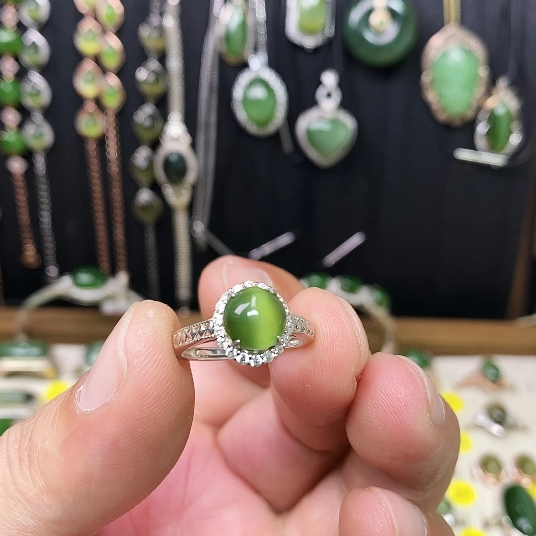 和田玉（碧玉）银S925镶嵌戒指