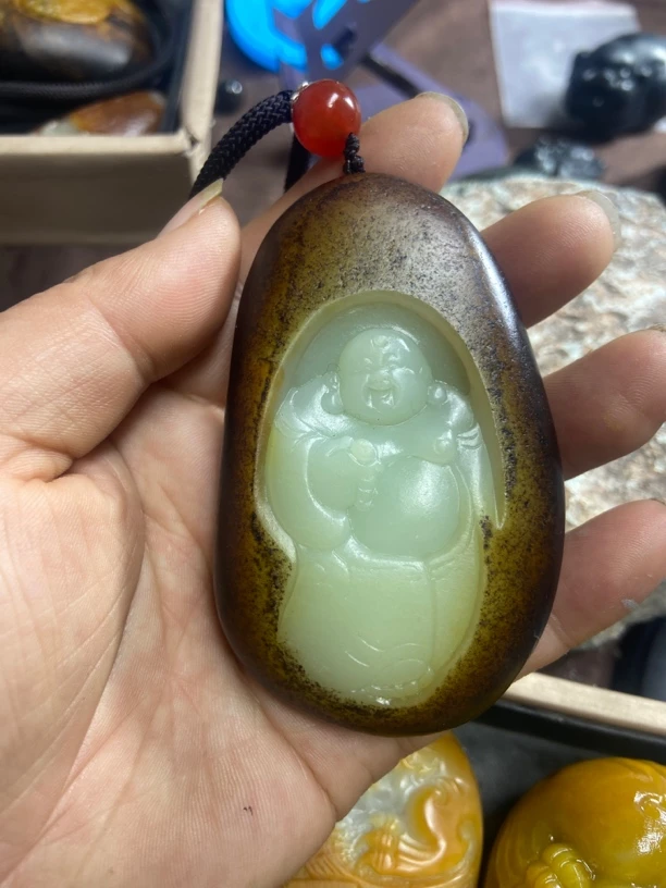 和田玉 把 件 金包 佛