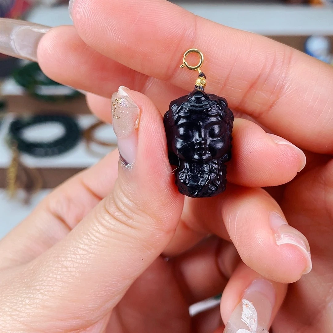 和田玉墨玉绿度母吊坠未镶嵌