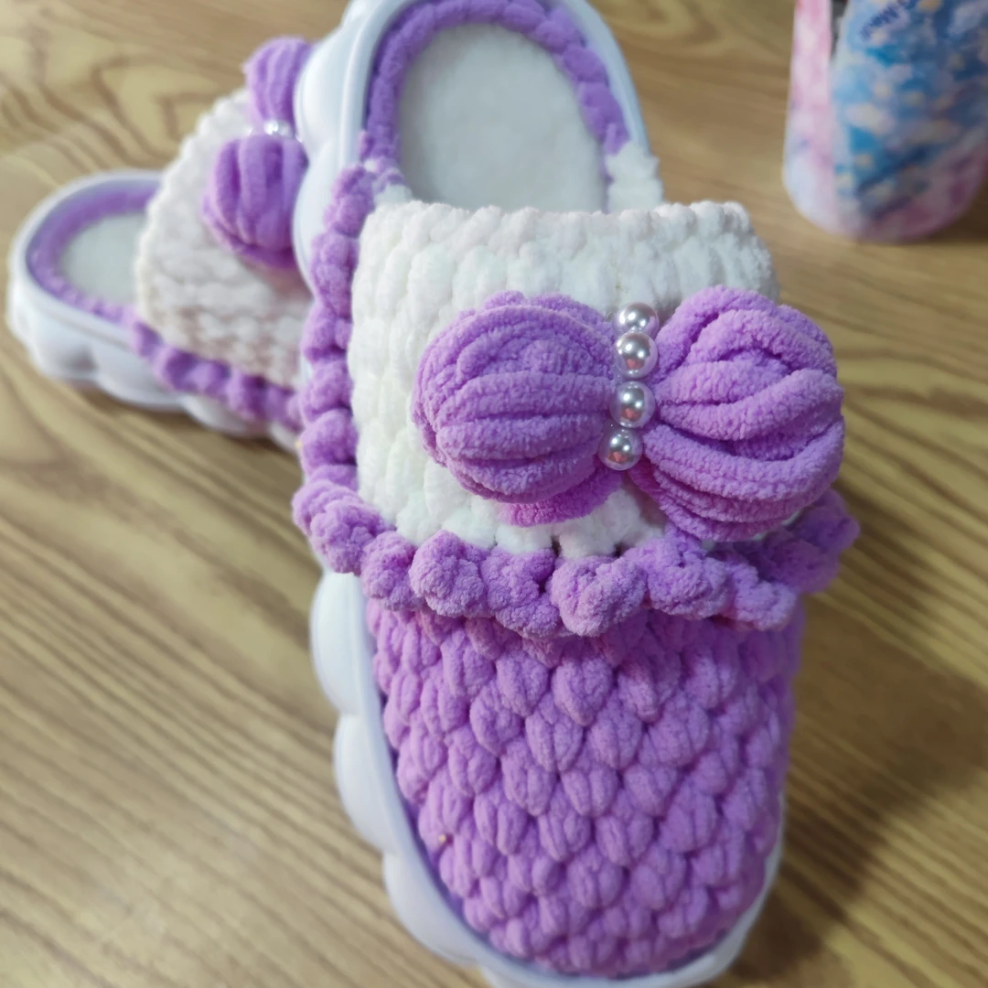 手工编织冰条线奶油云朵泡芙花拖鞋材料包diy防滑EVA底居家保暖女
