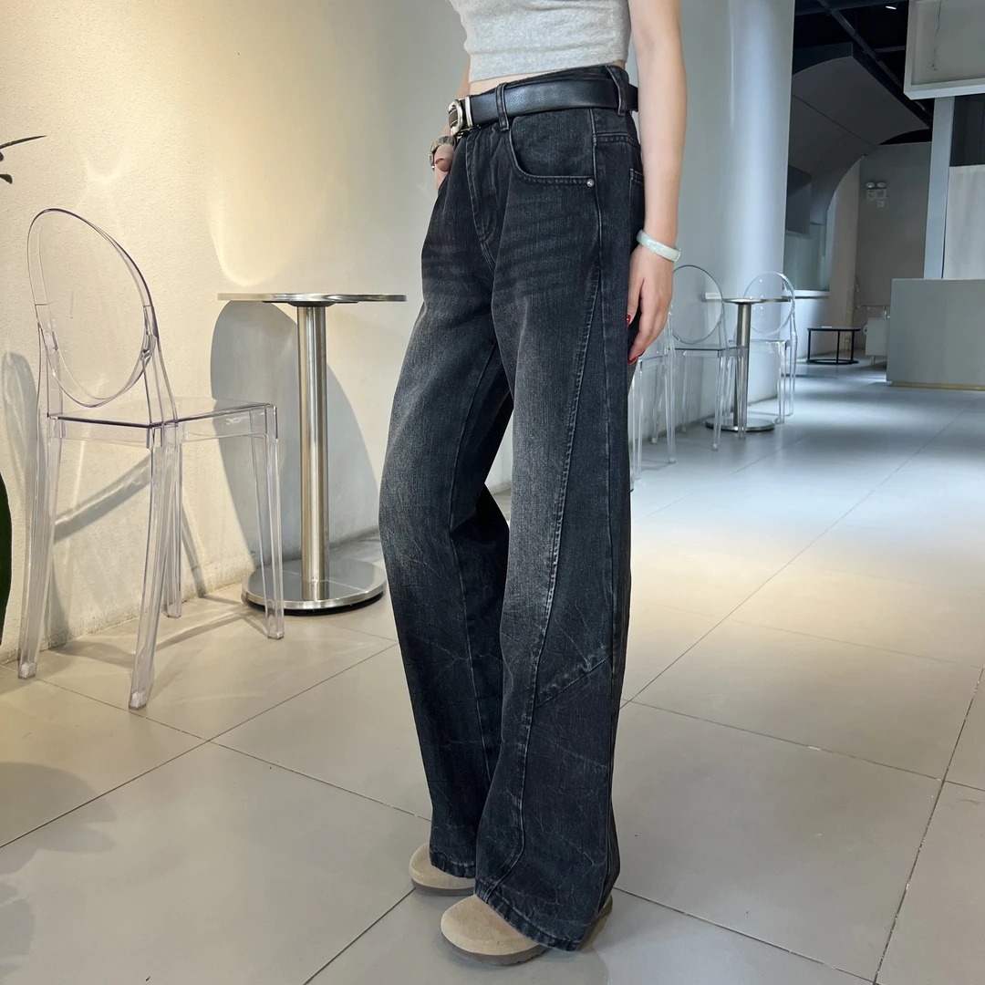 【逸潮】中腰牛仔裤直筒街头风水洗百搭城市机能风-1238