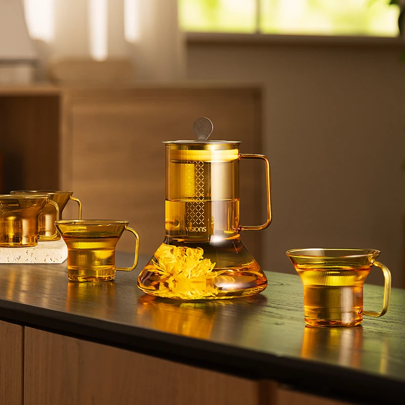 【年货节】VISIONS家用高颜值多功能带茶杯茶漏琥珀色晶萃茶具套装