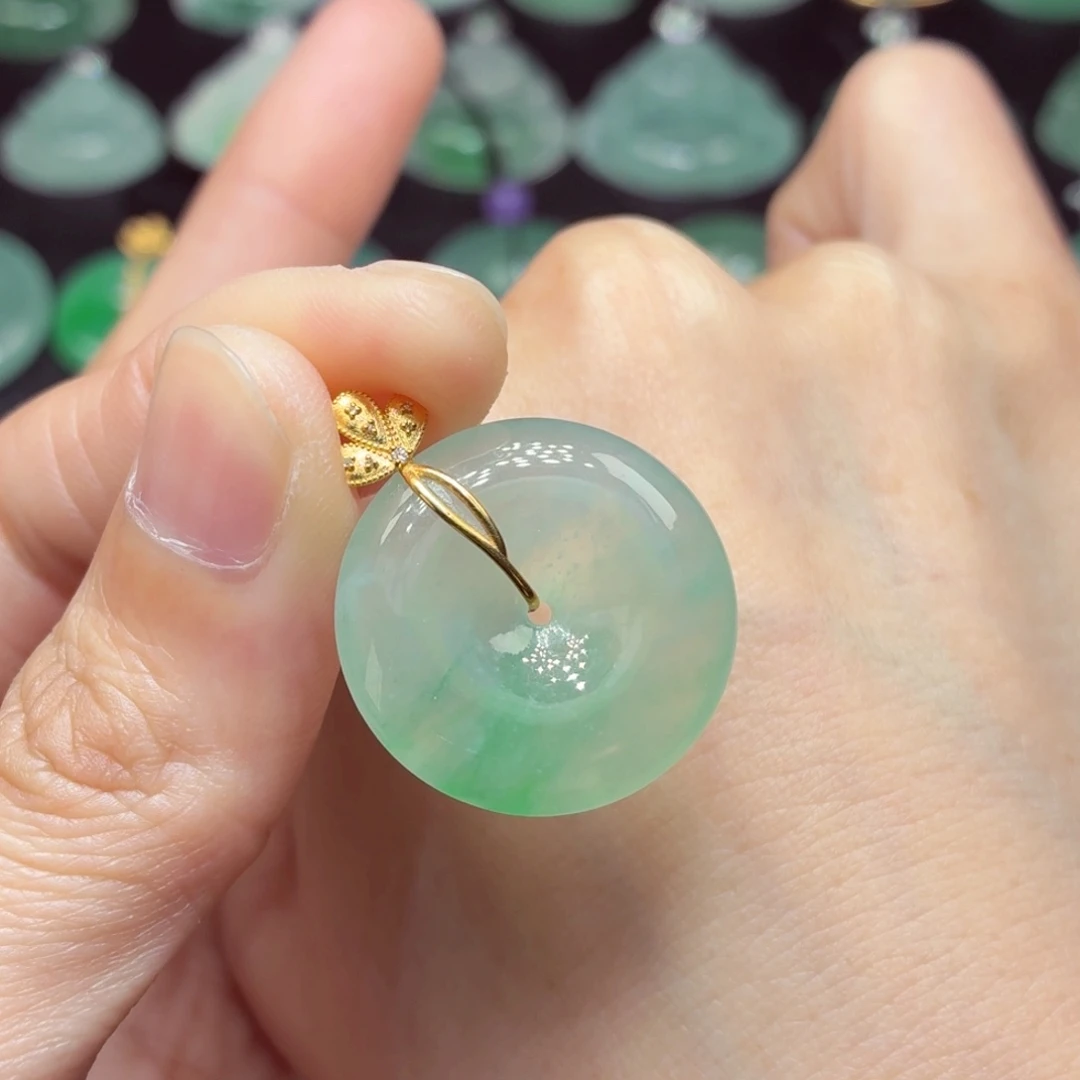 翡翠18K金镶嵌颈饰平安扣23.6mm-5mm