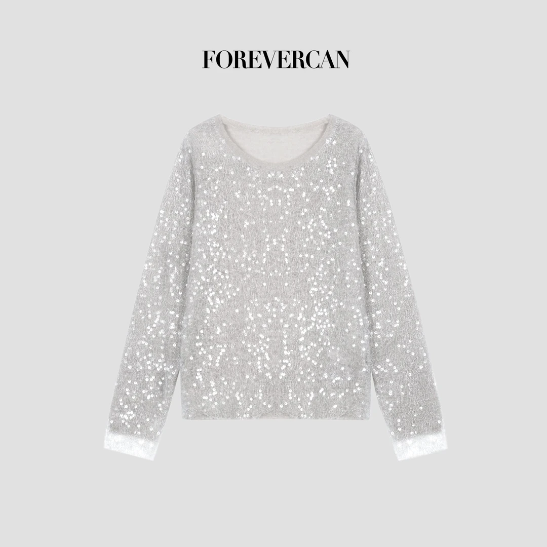 FOREVERCAN“银座日记”客订亮片纱混纺美丽诺羊毛针织上衣MY3980