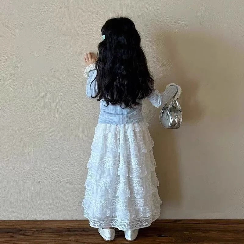 戴维贝啦优选女童韩版洋气蕾丝裙2025夏装新款甜美拼接蛋糕裙儿童