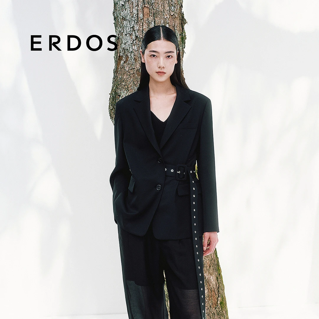 【精纺羊毛斜纹西服】ERDOS 可拆卸腰带廓形西装外套春