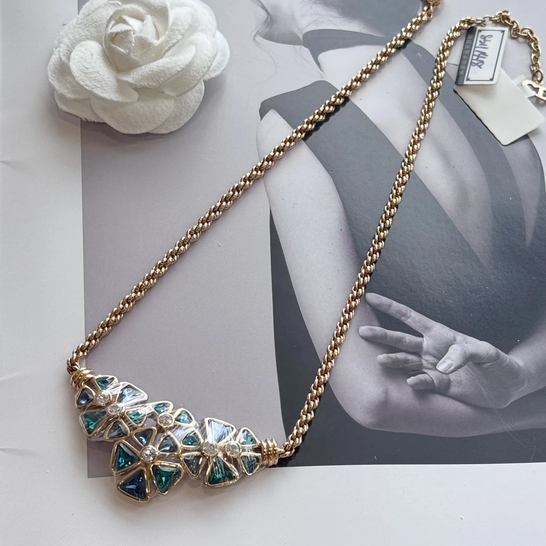 95新 DIOR/迪奥 迪奥宫廷风绿色镶石项链