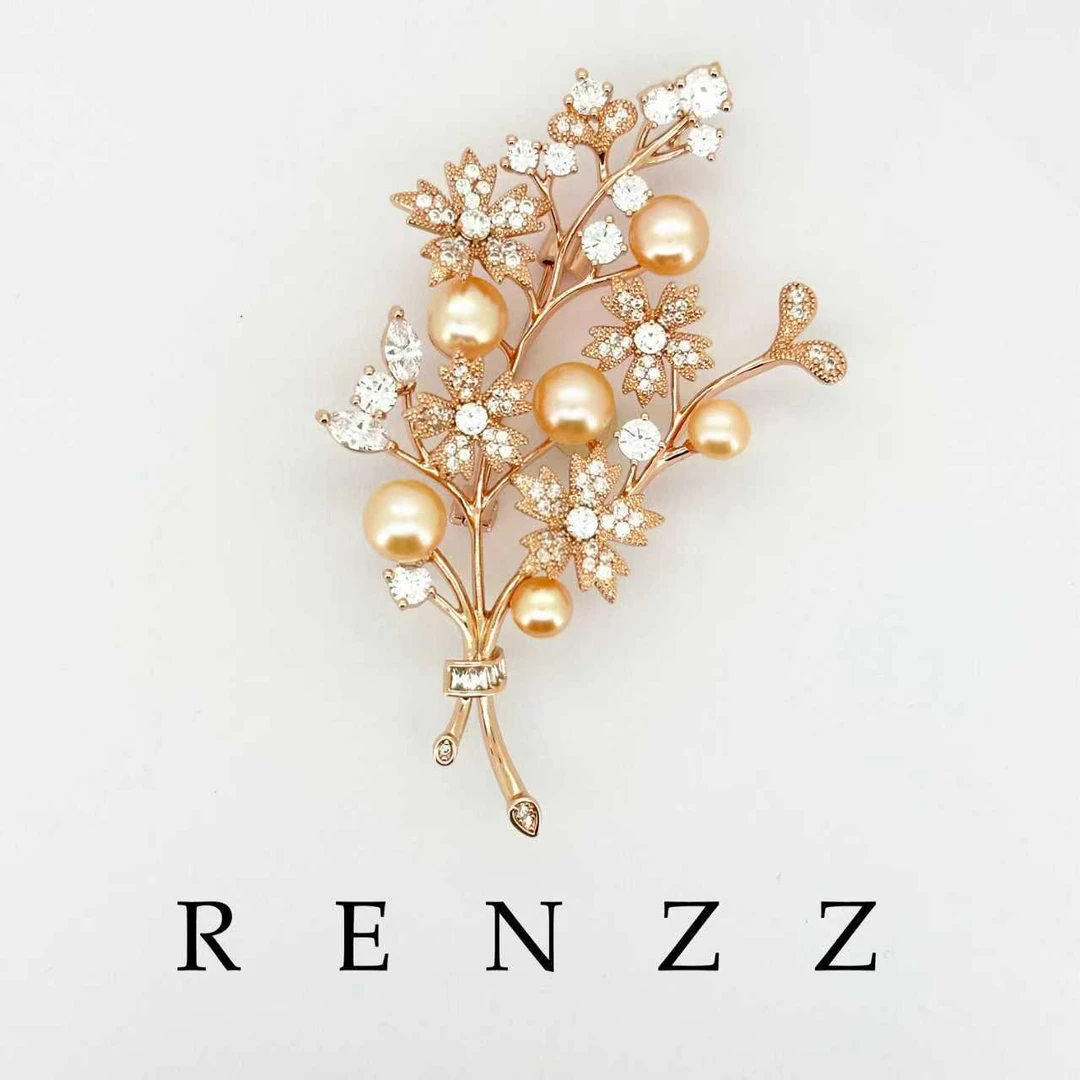 铜合金仿珍珠胸针 1176 红色高定梅花胸针